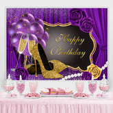Toile de fond joyeux anniversaire paillettes violet et talons hauts